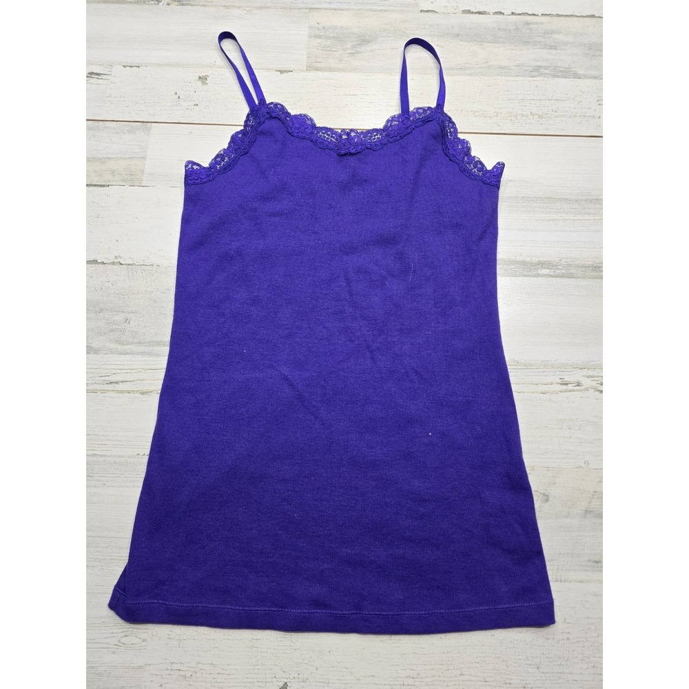 Faded Glory Y2K Purple Lace Trim Camisole Top Ribbed‎ Cotton Blend Large 12-14